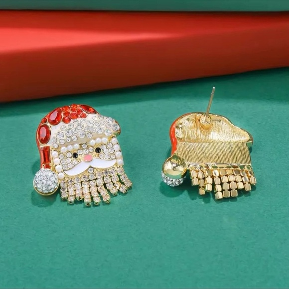 Santa Claus Christmas Red Crystal Earrings - Picture 2 of 5